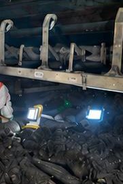 Limpieza con iluminación portátil en túnel de correas